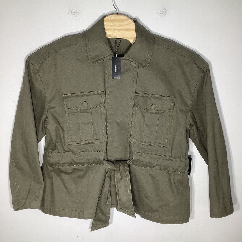Express Womens Long Sleeve Button Up Jacket Green Size XL NWT
